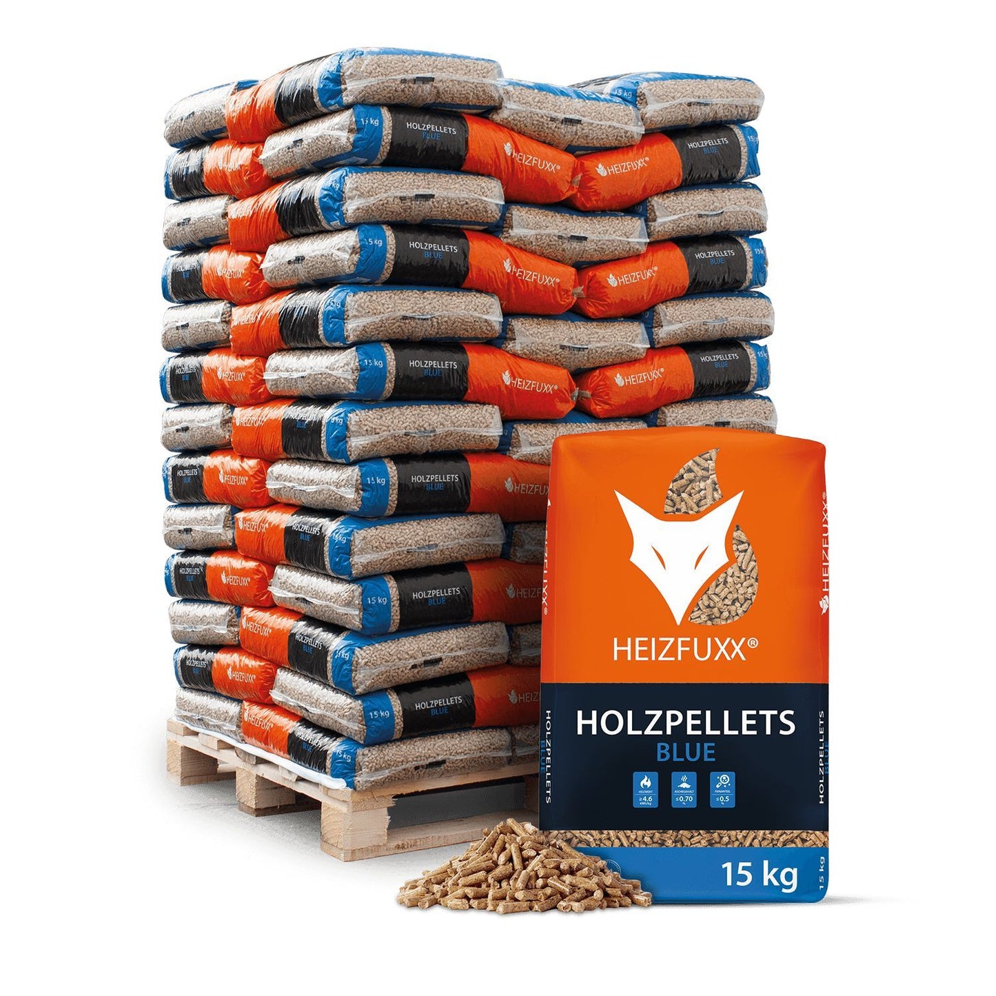 Heizfuxx Holzpellets Blue 15kg x 65 Sack Palette